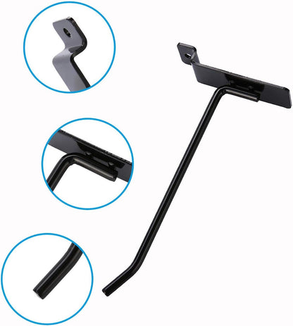 KINGDOM SOLUTIONS – 16-Pack Black Metal Slatwall Hooks (8X 4, 8X 6) – Heavy-Duty Slat Wall Accessories for Garage Organization, Retail Displays & Tool Storage Systems
