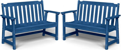 Outdoor Bench, 2-Person HDPE Garden Bench, All Weather Poly Patio Bench for Outdoors, Garden, Backyard, Porch and Park, 660 lbs Weight Capacity, Navy Blue, 2 Pack