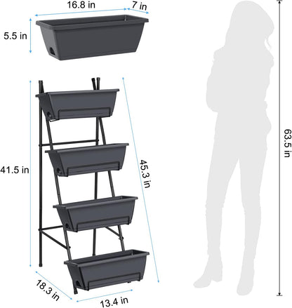 OYEAL Raised Garden Bed 4 Tier Vertical Garden Planter Indoor Outdoor Raised Planter Box with Legs Elevated Herb Garden Planters for Flowers Vegetables Plants, Grey