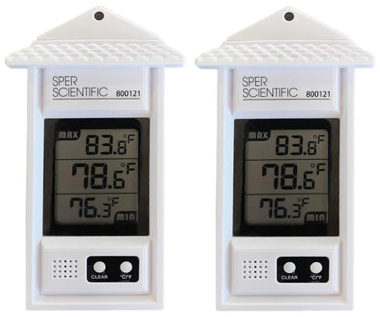 Sper Scientific Compact Digital Min/Max Thermometer 800121 - Wide Range Temperature Logger with Clear LCD Display - Ideal for Laboratories, Food Storage, HVAC & Greenhouses - 2 pc