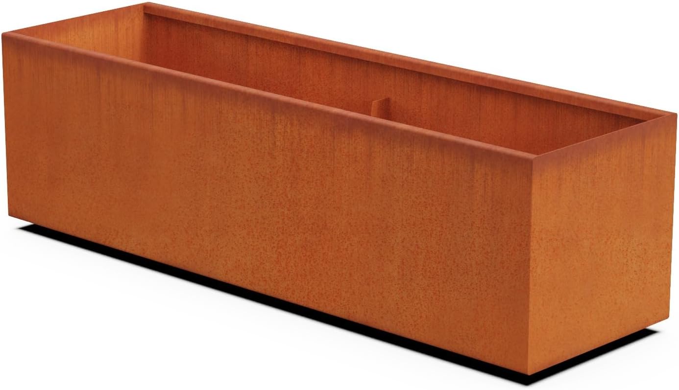 Large Rectangular Planter for Outdoor Plants - 60x18x18 Inch Corten Steel Planter Box | Extra Large Metal Planter for Patios & Landscapes | Heavy Duty Raised Garden Bed