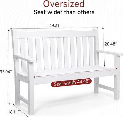 Stoog Garden Bench, 2-Person White Outdoor Bench, All-Weather HIPS Patio Bench with 800 lbs Weight Capacity, Never Rot or Fade, for Garden, Porch, Backyard and Park, White