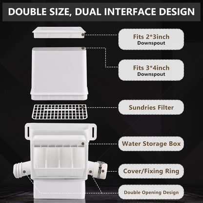 Downspout Diverter, Rain Barrel Diverter Kit-Rainwater Collection System Fits 2x3 or 3x4 Inch Downspout with Filtration and PVC Spigot, White