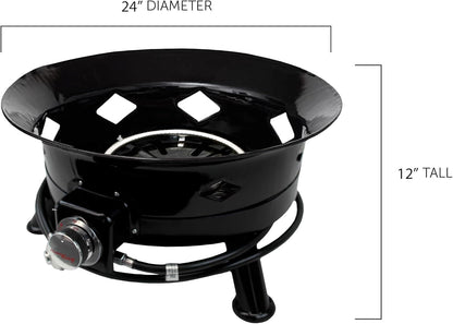 Flame King Smokeless Propane Fire Pit, 24-inch Portable Firebowl, 58K BTU with Self Igniter, Cover, & Carry Straps for RV, Camping, & Outdoor Living