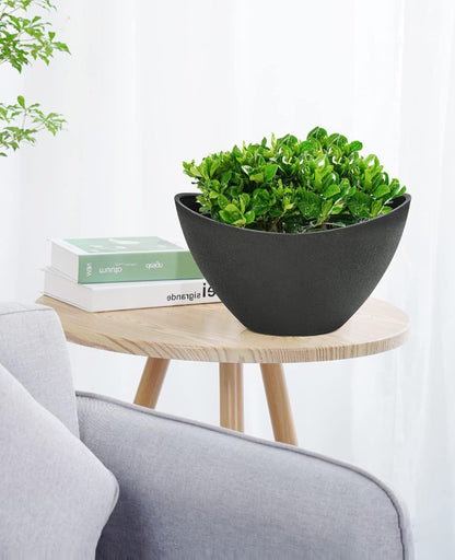 LaDoVita Plant Pots with Drainage Holes, 12 Inch Large Planters for Indoor Plants, Plastic Flower Pots Outdoor, Set of 2 Pack, Frosted Black