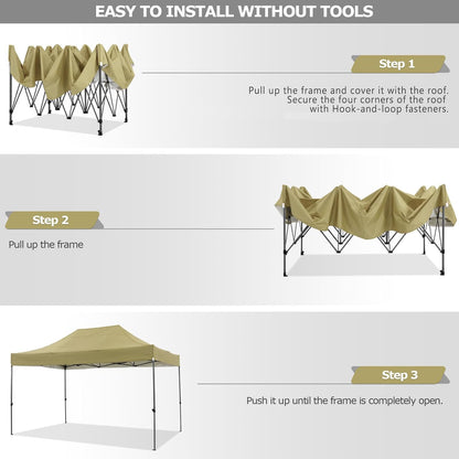 COBIZI 10x15 Pop Up Canopy with 4 Sidewall,Heavy Duty Canopy UPF 50+ All Season Wind Waterproof Commercial Outdoor Wedding Party Tents for Parties Gazebo with Carry Bag(10 x 15 ft Khaki)