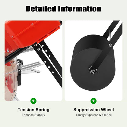 Hand-Push Roller Seeder, Manual Seeder Planter, Single-Port Garden Seeder for Soy Peanut Corn Cotton Soybean, Sowing Depth 1.38-3.07in, Planting Spacing 6.3in, 1-2 Seeds, 10 Nozzles