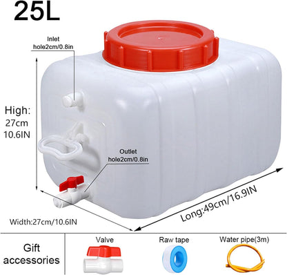 Water Storage Container with Spigot Hose, 52.8 Gallon Portable Water Tank Thick Water Dispenser Carrier Heavy Duty Water Bucket for Hiking Picnic Vehicle Outdoor Emergency(Size:25L/6.6Gal)