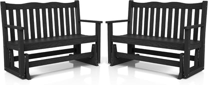 Stoog Outdoor Glider Benches Set of 2, All-Weather Patio Glider with 800 lbs Weight Capacity, Low Maintenance, for Porch, Backyard, and Garden, Black