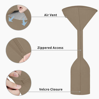 Easy-Going Stand-Up Patio Heater Cover with Zipper and Storage Bag, Waterproof Outdoor Heater Cover Dustproof, UV-Resisant, Wind-Resistant (95" H x 34" D x 19" B, Camel)