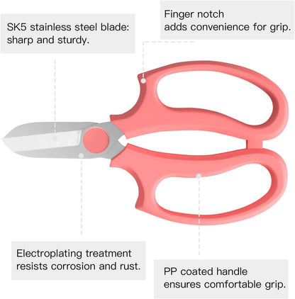 Flower Scissors, Strong Floral Shears,3PCS Premium Steel Garden Pruning Shears Floral Fruits Leaf Scissors Hand Pruner Snip Trimming Tool for Gardening Flower Arrangement, Pink