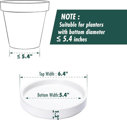 D'vine Dev Modern Round 5.4 Inch Ceramic Plant Pot Saucer, Planter Pot Drainage Tray for Indoor Plants, Matte White, 97-T-A-2
