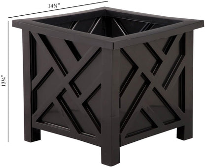 Miles Kimball Set of 2 Chippendale Planter Boxes, Black, Outdoor Décor – Plant Holder for Garden, Patio and Lawn, Weather-Resistant Polypropylene – 14 ¾” sq. x 13 ¼ H Overall