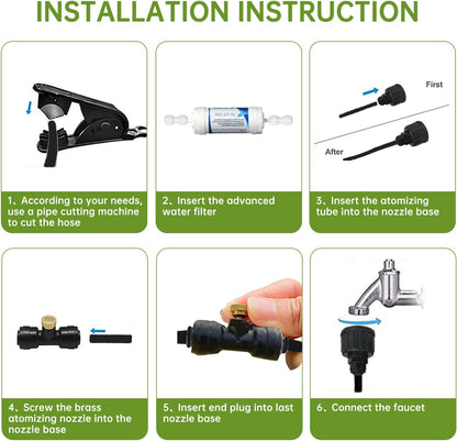 50FT Outdoor Misting Cooling System‌ - Patio Garden Kit with ‌Brass Nozzles & UV Tubing‌, DIY Install for ‌Pool, BBQ, Greenhouse‌, Water-Saving High Pressure Cooler