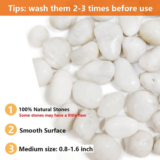 HappyFiller Natural Decorative White Pebbles Polished Rocks Stones for Aquarium Gravel,Fish Turtle Tank,Outdoor Indoor Succulents Plants Top Dressing,Graden Landscaping,2 LB