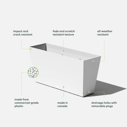 Veradek Midori Long Trough Planter (White, 31 inch - 2 Pack with 2 Saucer Trays)