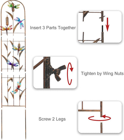 SUNNYPARK Set of 2 Dragonfly Metal Garden Trellis for Climbing Plants, Decorative Vegetables Flowers Vine Trellis for Outdoor Patio 60'' H x 11'' W