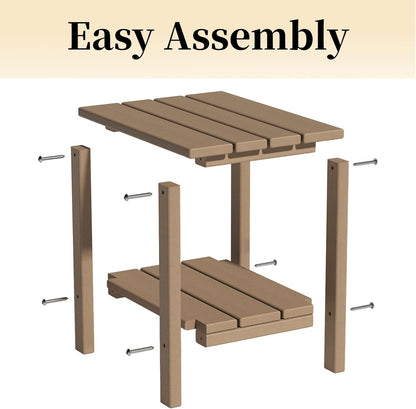 Outdoor Side Table, 2-Tier Adirondack Storage Patio Side Table, Weather Resistant Patio End Table for Backyard & Pool, Durable HDPE Small Outdoor Table, Brown