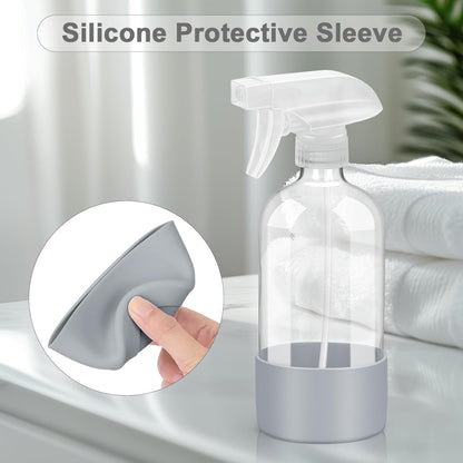 2 Pack Glass Spray Bottles with Silicone Sleeve, 16 oz Empty Refillable Containers with Adjustable Spray Nozzles, Spray Bottles for Hair, Cleaning Solutions and Plants