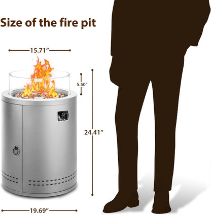 20" Smokeless Propane Fire Pit Tabletop, 50,000 BTU Portable Outdoor Fire Pit for Patio, Camping & Backyard, with Lava Rocks, Glass Wind Guard & Waterproof Cover, CSA Certified