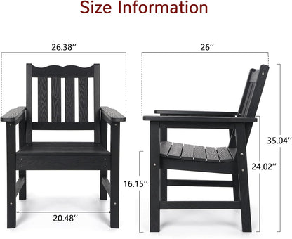Stoog All-Weather Patio Chairs Set of 2, Outdoor Dining Chairs with Curved Backrest, 400 lbs Support Garden Chair, Black