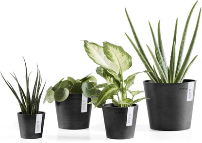 Ecopots Amsterdam Mini Durable Modern Round Recycled-Based Composite Flower Pot Planter, Dark Grey, 3"