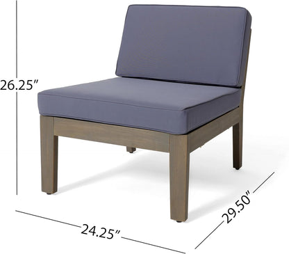 5 Piece Acacia Wood Patio Furniture Set, L-Shape Outdoor Furniture Set with Coffee Table and Ottoman, Conversation Set for Garden, Poolside, Backyard (Grey/18)
