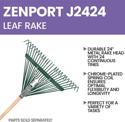 Zenport J2424 Leaf Rake with Deluxe Spring, 24-Tine, Rake Head Only, Green - 10 Pack