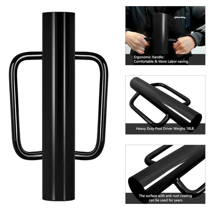 Gtongoko 18LB T Post Driver with Handles Heavy Duty Fence Post Driver Post Pounder for T-Posts，U Channel，Metal Post and Sign Post Pole Driver Tool,17 Inch Black