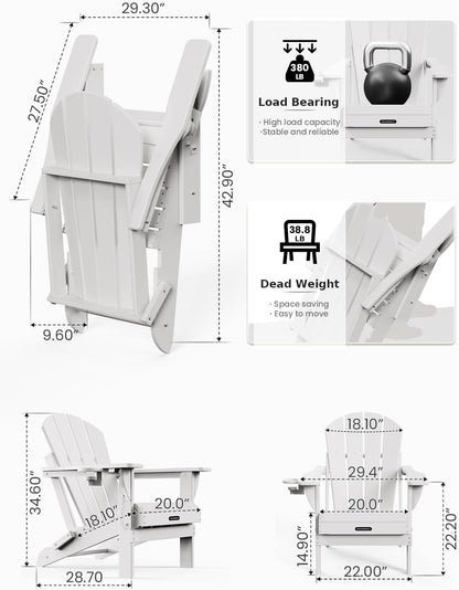 MUCHENGHY Folding Adirondack Chairs 6 Pack, Patio Chairs, Lawn Chairs, Outdoor Chairs, Adirondack Chair Plastic, Fire Pit Chairs, Weather Resistant with Cup Holder for Deck, Backyard, Garden(White)