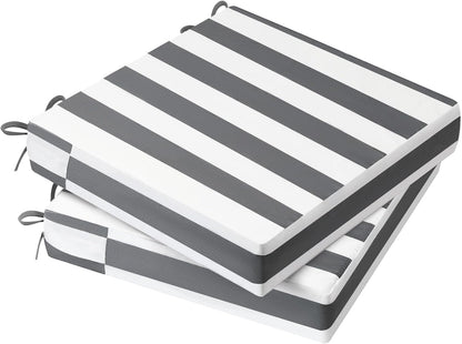AAAAAcessories Outdoor Seat Cushions for Chairs, Waterproof, Fade-Resistant Patio Furniture Replacement Cushions, 19" x 19" x 3", Set of 2, Gray Cabana Stripe