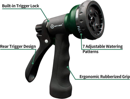AUTOMAN Garden Hose Nozzle 2PK, ABS Water Spray Nozzle with 7 Adjustable Patterns, Slip Resistant for Watering Plants, Lawn, Garden, Washing Cars, Cleaning, Showering Pets & Outdoor Fun