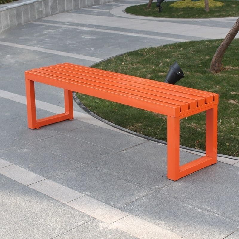 Weatherproof Metal Dining Bench, Outdoor Bench Backless Patio Bench 2-Person Farmhouse Bench Garden Bench for Kitchen, Living Room, Entryway(Orange,59in)