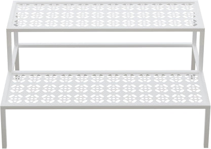 aboxoo Metal Plant Stand Metal 2 Tier Potted Multiple Flower Pot Holder Plant Shelf Indoor Plants Multiple,Outdoor Heavy Duty Planter Display Shelving Unit for Patio Garden Corner Balcony,Living Room(White)