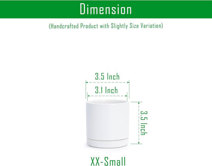 D'vine Dev 3.5 Inch Ceramic Planter Pot with Drainage Hole and Saucer, Indoor Cylinder Round Planter Pot, White, 94-O-A-1