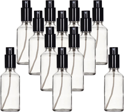 YIZHAO Clear Glass Spray Bottles 2oz, with Small Fine Mist Spray, Metal Cap, Refillable for Essential Oil,Travel,Cleaning,Perfume,Aromatherapy,Makeup – 12 Pcs