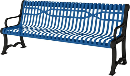 Heavy-Duty Outdoor Bench Thermoplastic Coated, Slatted Steel, Commercial-Grade Garden Bench, Made in America (Portable with Back, 4 Ft, Textured Light Blue)