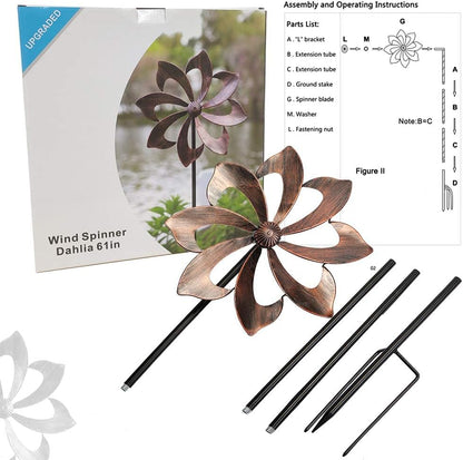 Starryfill Garden Wind Spinner Outdoor Metal Decoration, Single Blade Easy Rotate with Vertical Sculpture Stake Construction for Patio Lawn & Garden (Copper-Colored)