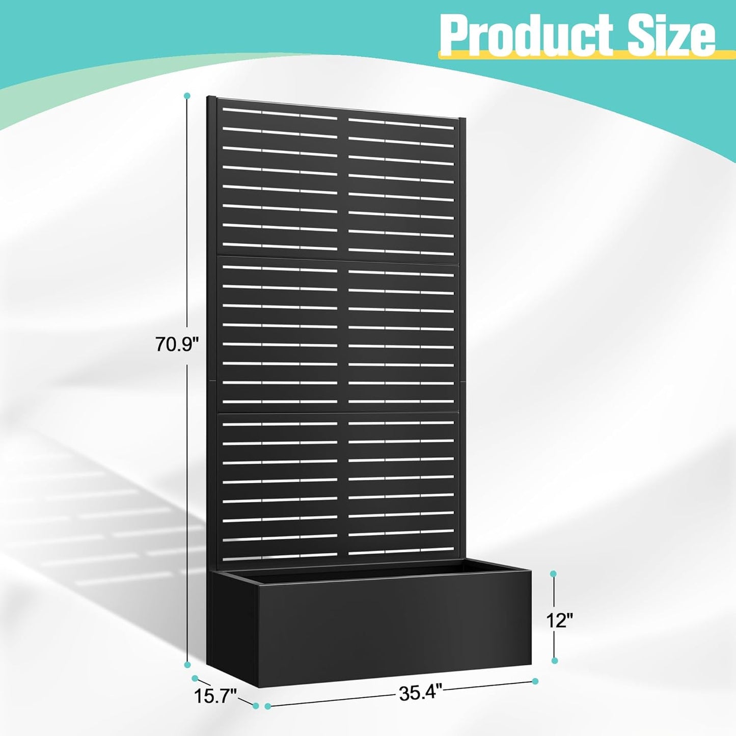 71"x35"x16" Metal Planter Box with Trellis Raised Garden Bed with Trellis, Trellis with Planter Box & Privacy Screen, Metal Planter Box for Climbing Plants, Vegetable, Vines(Black, Louvered)