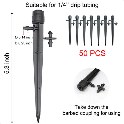 50 Pcs Drip Irrigation Emitters, Adjustable Flow 0-20 GPH Irrigation Drippers with Stake, Full Circle Flow Sprinkler Head, Micro Sprinkler for Garden Patio Lawn Flower Bed