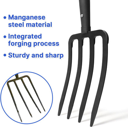 WIKER Pitchfork,Pitchforks for Gardening Digging Composting Spading,4Tines Garden Fork witn Fiberglass Handle,43 Inches