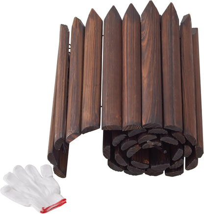 Wood Garden Edging Border Wooden Short Fence Landscape Edging Anti Corrosive Lawn Fence Border with Gloves Decorative Flower Bed Border for Yard Patio Pathway Tree Outdoor-47.2" L X 11.8" H (3PACK)