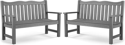 Outdoor Bench, Waterproof Garden Benches Set of 2, Never Rot or Fade, for Garden, Porch, Backyard and Deck, Grey
