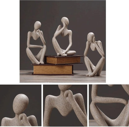 Thinker Sculptures, Sandstone Resin Thinker Statue Ornaments, Abstract Style Housewarming Gifts, Living Room Dining Desk Decorations (Right, Small)