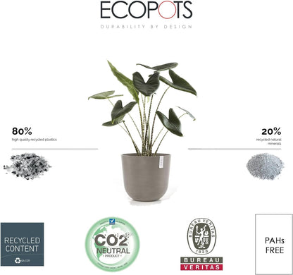 Ecopots Oslo Durable Modern Round Indoor/Outdoor Recycled-Based Composite Flower Pot Planter, Taupe, 17.75"