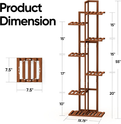 ROSSNY 55 Inch Tall Plant Stand Indoor, 7 Tier 8 Potted Bamboo Plant Stands for Indoor Plants, Corner Plant Stand, Tiered Plant Stands, Plant Shelf For Indoor, Planter Holder for Multiple Plants Indoor, Brown