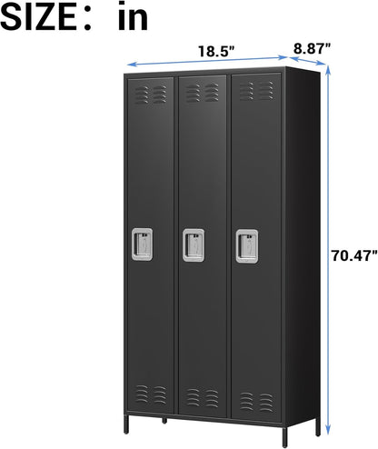 Metal Lockers, 3-Door Metal Storage Cabinets Locker, Secure Storage Solution, Perfect for Offices, Gyms, Schools & Homes, Organizes Personal and Work Belongings Easily