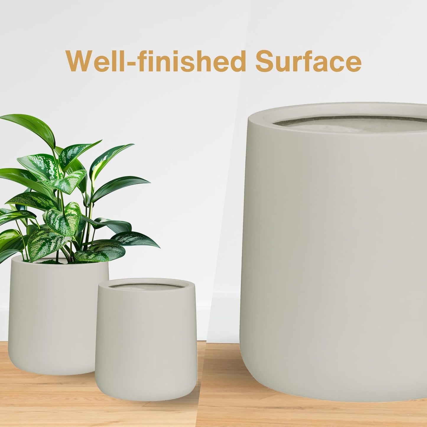 14" H x 13.7" D Conico Fiberstone Round Planter with Drainage Hole, Smooth Finishes, Weather Resistant for Indoor and Outdoor Use, Included 2 Extra Coco Mats (Taupe, 10.6" Pot Opening)
