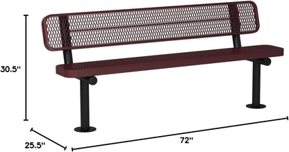 Coated Outdoor Furniture Heavy-Duty Outdoor Bench Thermoplastic Coated, Expanded Metal, Commercial-Grade Seating, Made in America (Surface with Back, 6 Ft, Burgundy)