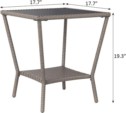 Outdoor Small Patio Table - PE Rattan Coffee Table, Wicker Side Table for Patio, Balcony & Porch, Durable & Iron Frame (2, Sesame Brown)